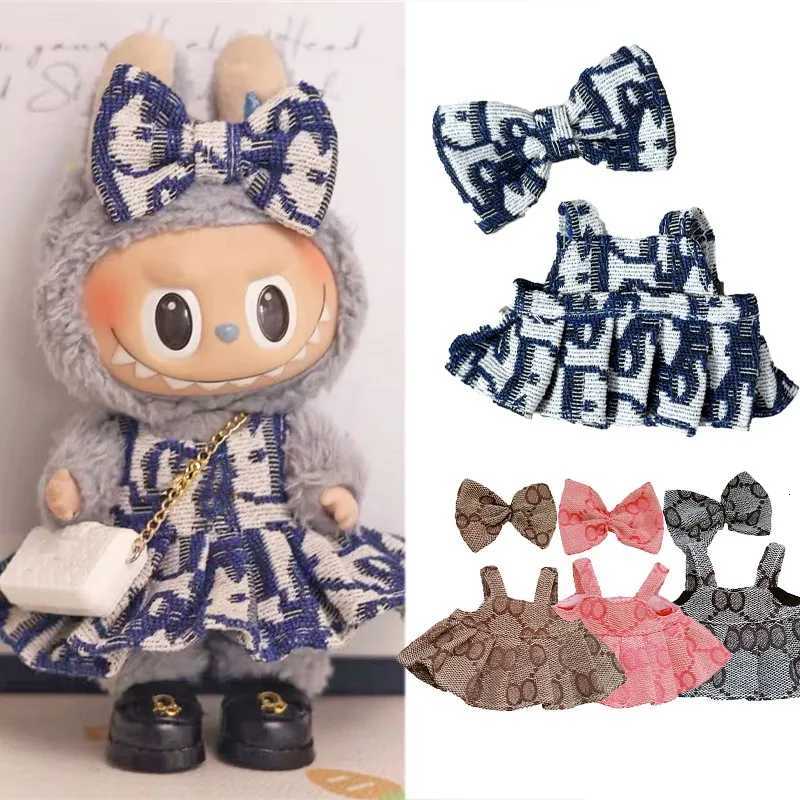 Luxury Retro Monogram Suspender Dress Set with Matching Bow for 15-17cm Labubu Dolls DIY Outfit AccessoriesT260304