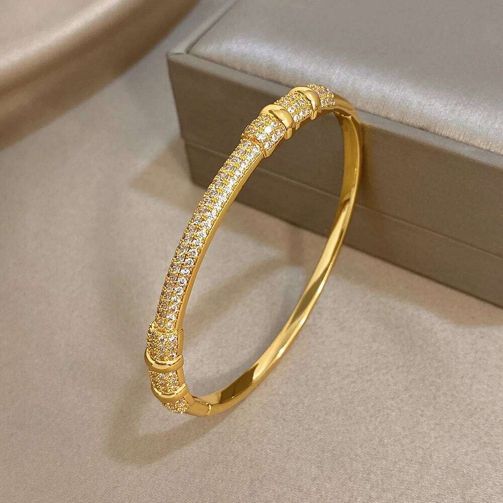 Shiny Geometric Micro Inlaid Rhinestone Stacked Bracelet for Women Delicate Gold Plated Copper Cuff Bangle Jewelry Gifts XJ260303