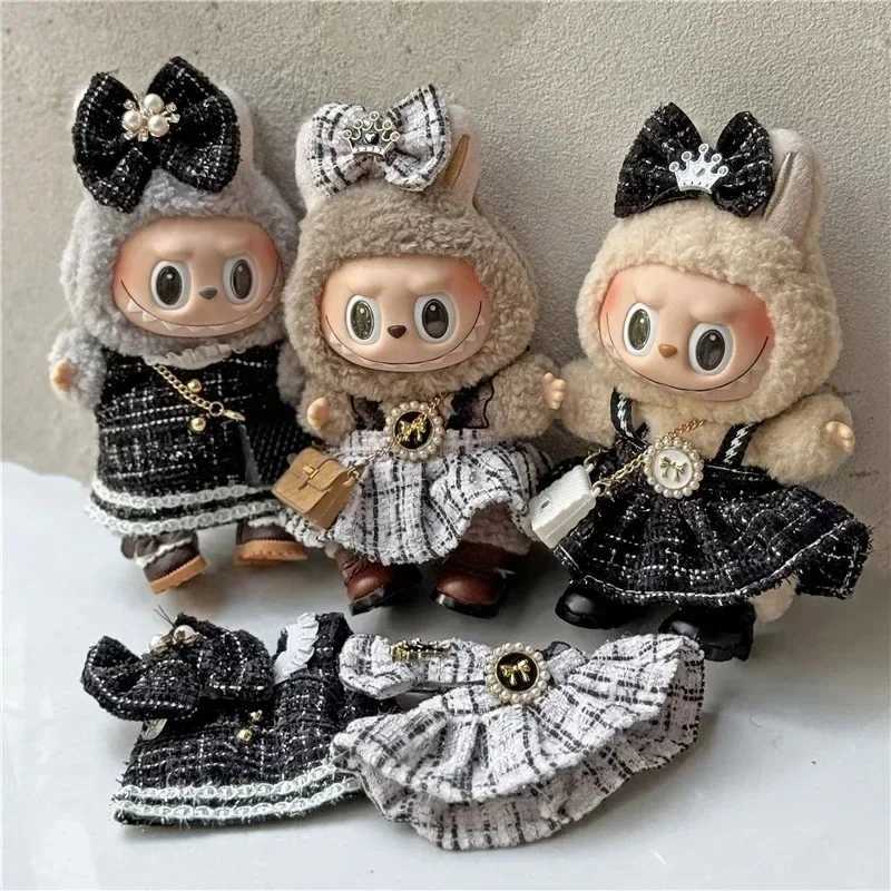 Luxury Princess Tweed Dress Set with Bow, Bag & Shoes for 15-17cm Labubu Dolls Cute Outfit AccessoriesT260304
