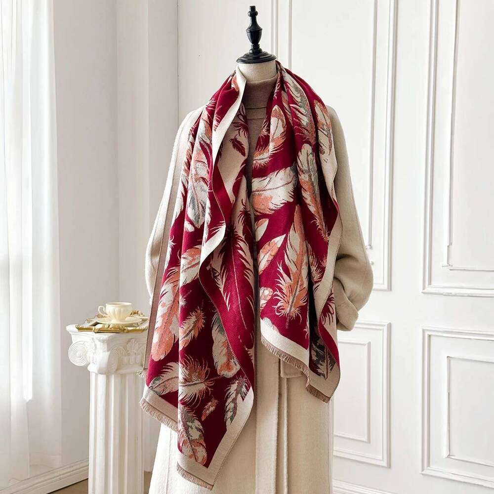 Luxury Feather Print Scarf 2025 Women Warm Pashmina Shawl Ideal for Autumn Winter Fashion Accessory Bufanda Mujer Foulard XJ260304