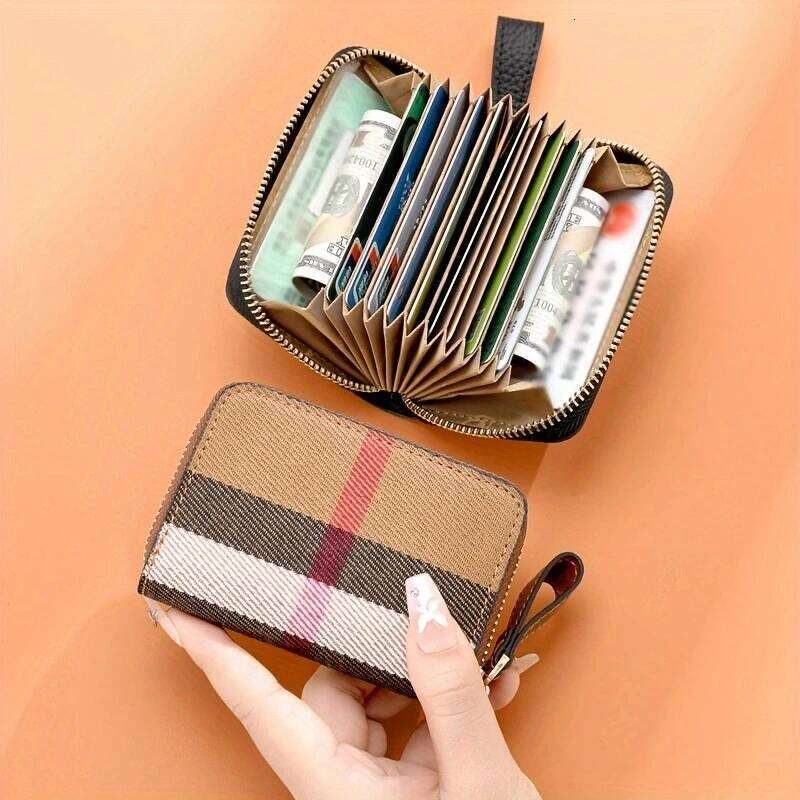 Vintage Anti-ScanRfid Anti-Theft Credit Holder Women's Wallet Multi-Layer Id and Bank Card Slots Compact Coin Storage Bag Portable Anti-Degaussin