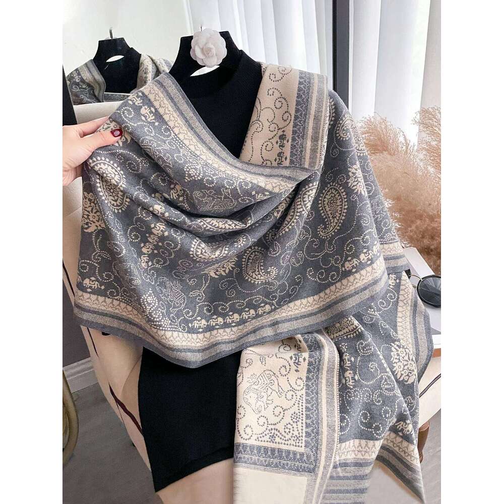 New Bandanna Design Winter Two-Sided Cashmere Jacquard Scarves High Quality Women Thicken Wrap Shawl Ladies Wool Pashmina Scarf XJ260304