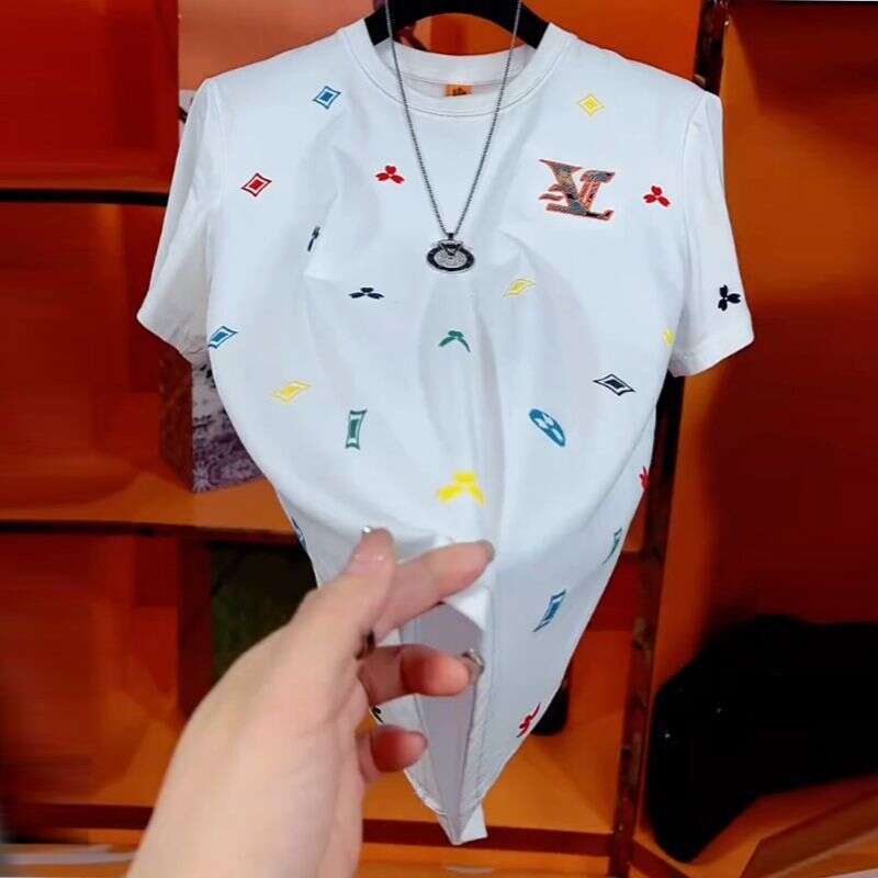 Light Luxury High-End Embroidery Short Men's Trendy Brand Cool Round Neck Regular Shoulder T-Shirt Summer Fashion Casual Half Sleeve Trend