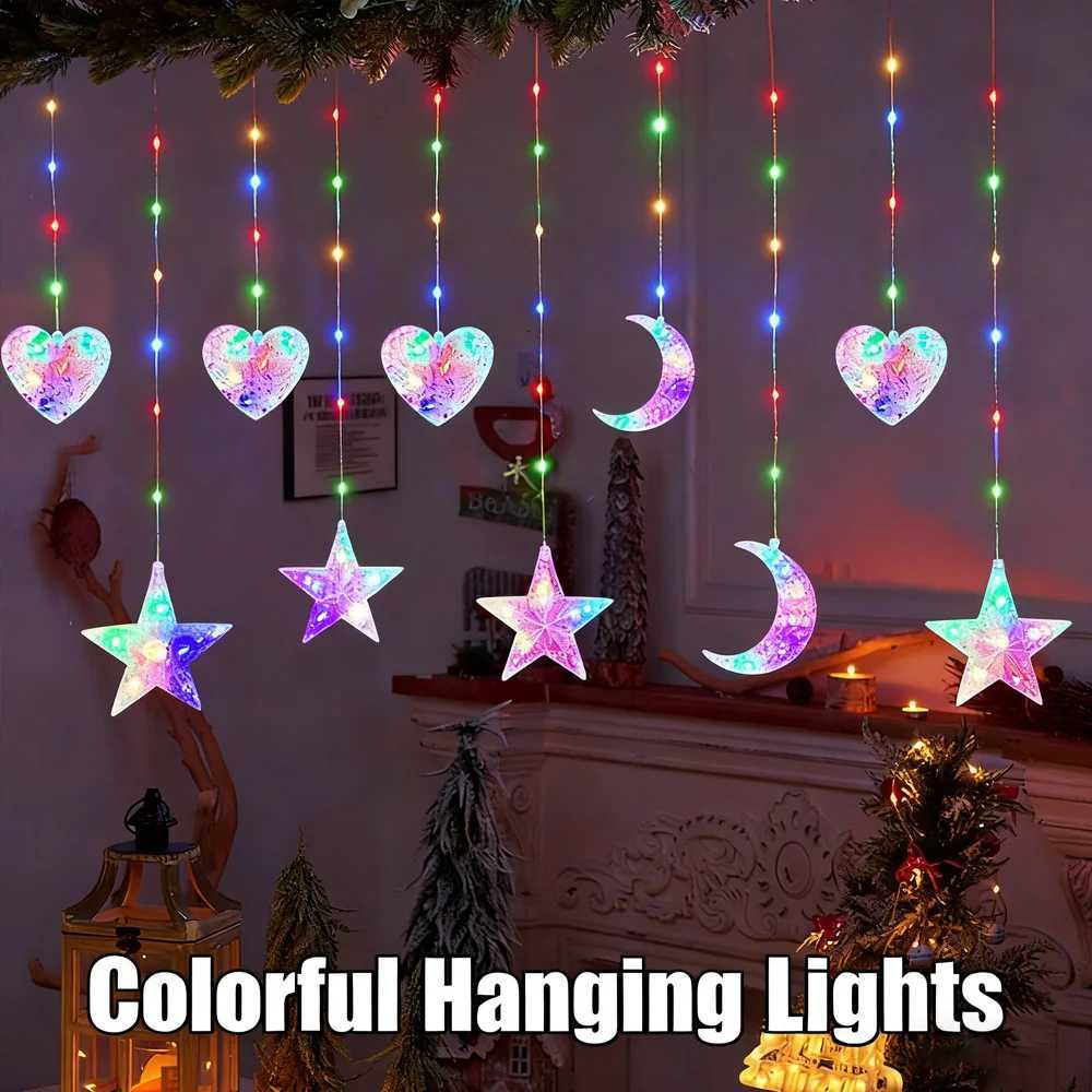Moon/Star/Love Heart Christmas Lights LED String Lights Fairy Curtain Light for Holiday Wedding Party Room Decoration Strip Lamp H260304