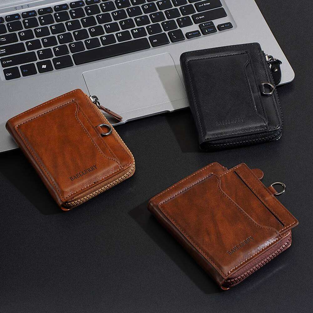 1Pcs Men's Short Wallet with Multiple Slots, Zipper Coin Pocket, Portable Compact Pu Card Holder, Durable and Stylish, Suitable as a Gift C260304