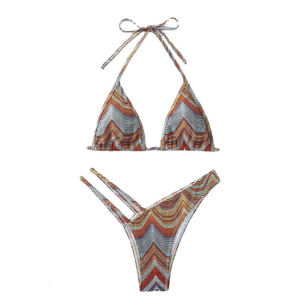 2025 New Women's Sexy Striped Hollow Bikini Set Summer Dress Pool Party and Beach Vacation Swimwear Bathing Suit Women Y260303