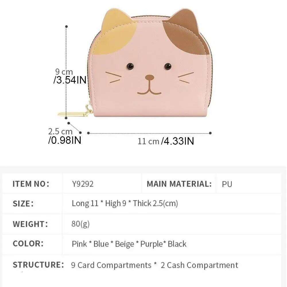 Lovely Cartoon Cat Pattern Wallet PU Leather Multiple Slot Short Coin Purse Korean Style Zipper Small Card Holder Shopping C260304