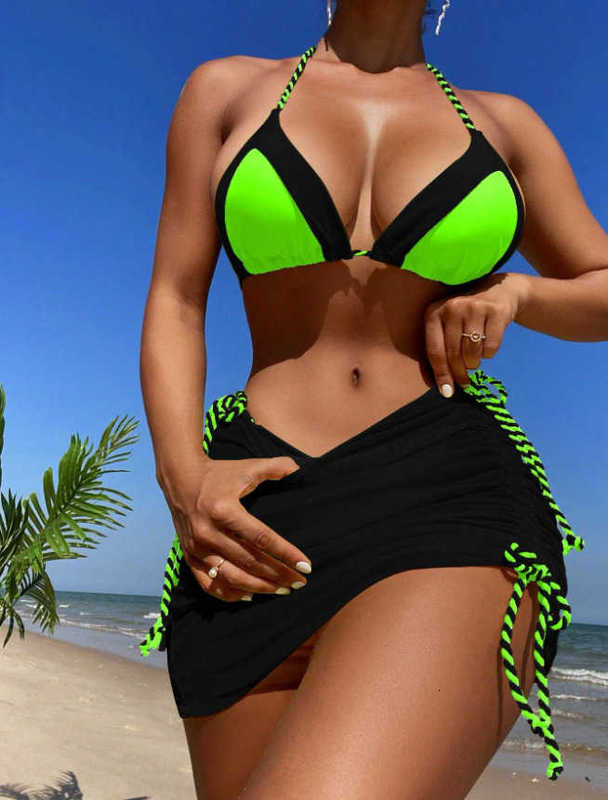 Women's Swimwear 2025 new sexy swimsuit three piece set spliced contrasting bikini women's swimsuit