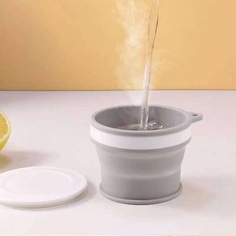 Folding Cups Food Grade Water Silicone Retractable Portable Outdoor Handcup Reusable Leak Proof Camping Cup with Carabiner S260303