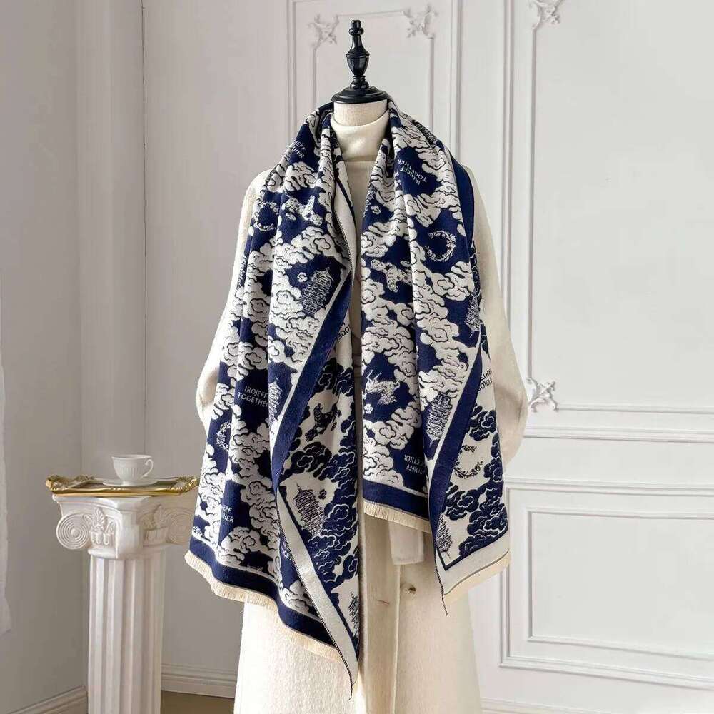 2025 New Premium Printed Women's Faux Cashmere Scarf Winter Cozy Pashmina Wraps Luxe Thick Blanket Shawls Echarpe XJ260304