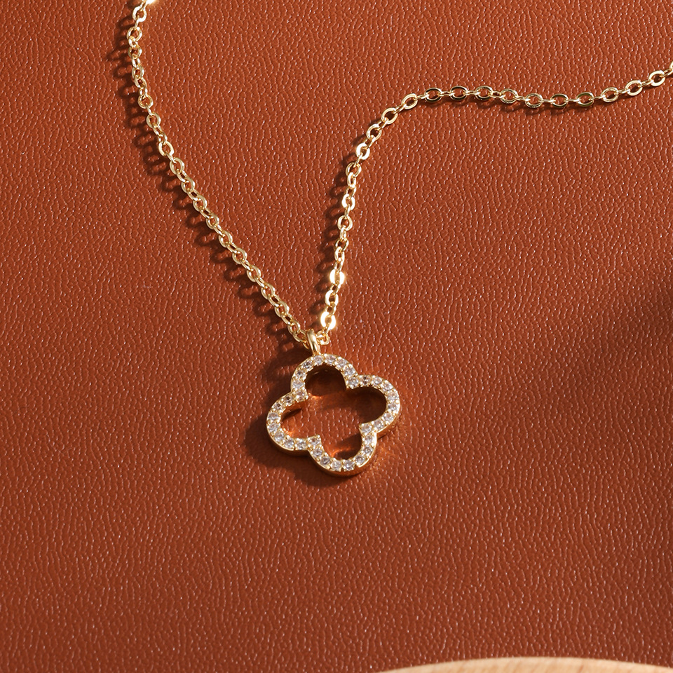 Four-leaf clover wholesale new model cross-border copper inlaid zircon jewelry niche high-end diamond-studded choker necklace for women - view 4