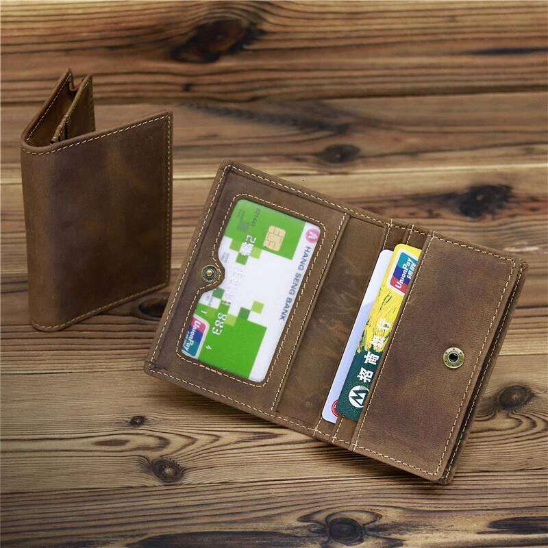 Vintage Crazy Horse Real Leather Credit Card Holder Wallet Mens Cowhide Slim ID VIP Photo Cards Bags Small Change Coins Pouches C260304