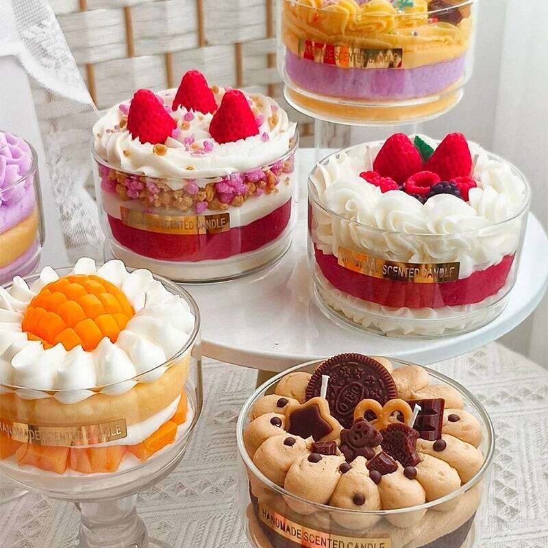 Handmade Mousse Cup Dessert Cake Scented Candle - Vanilla Chocolate Mango Strawberry Cream Creative Gift for Home W260304