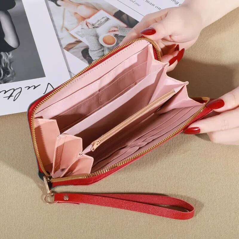 KISMIS New Long Women's Zipper Wallet - Korean Splicing, Color Contrast, Tassel, and Rivet Details C260304