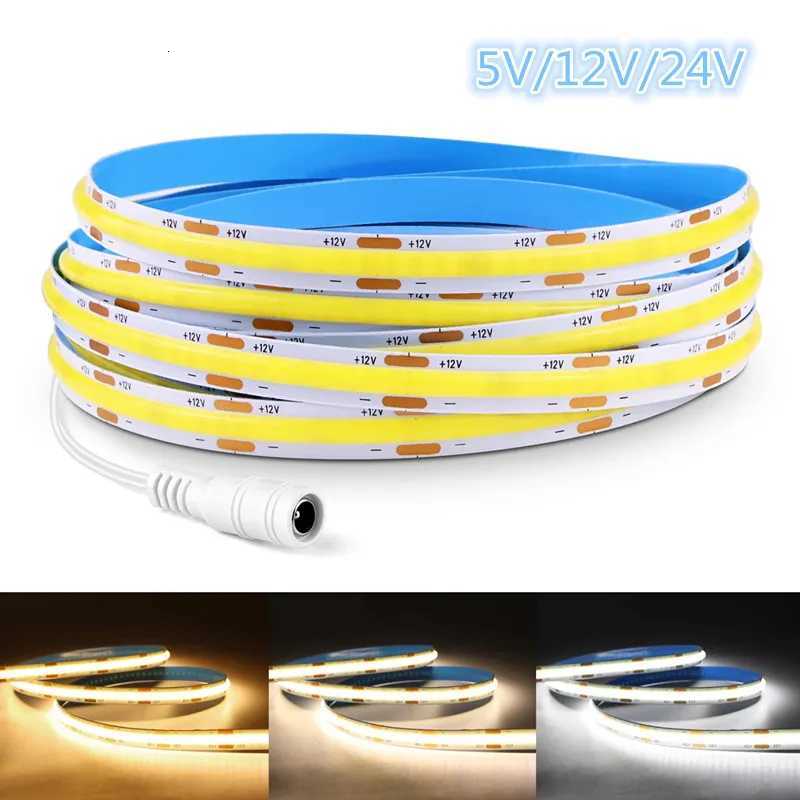 DC 5V 12V 24V COB LED Strip Lights 320LEDs/m High Brightness FOB Flexible Ribbon Bar Tape Linear Dimmable Lighting Room Decor H260304