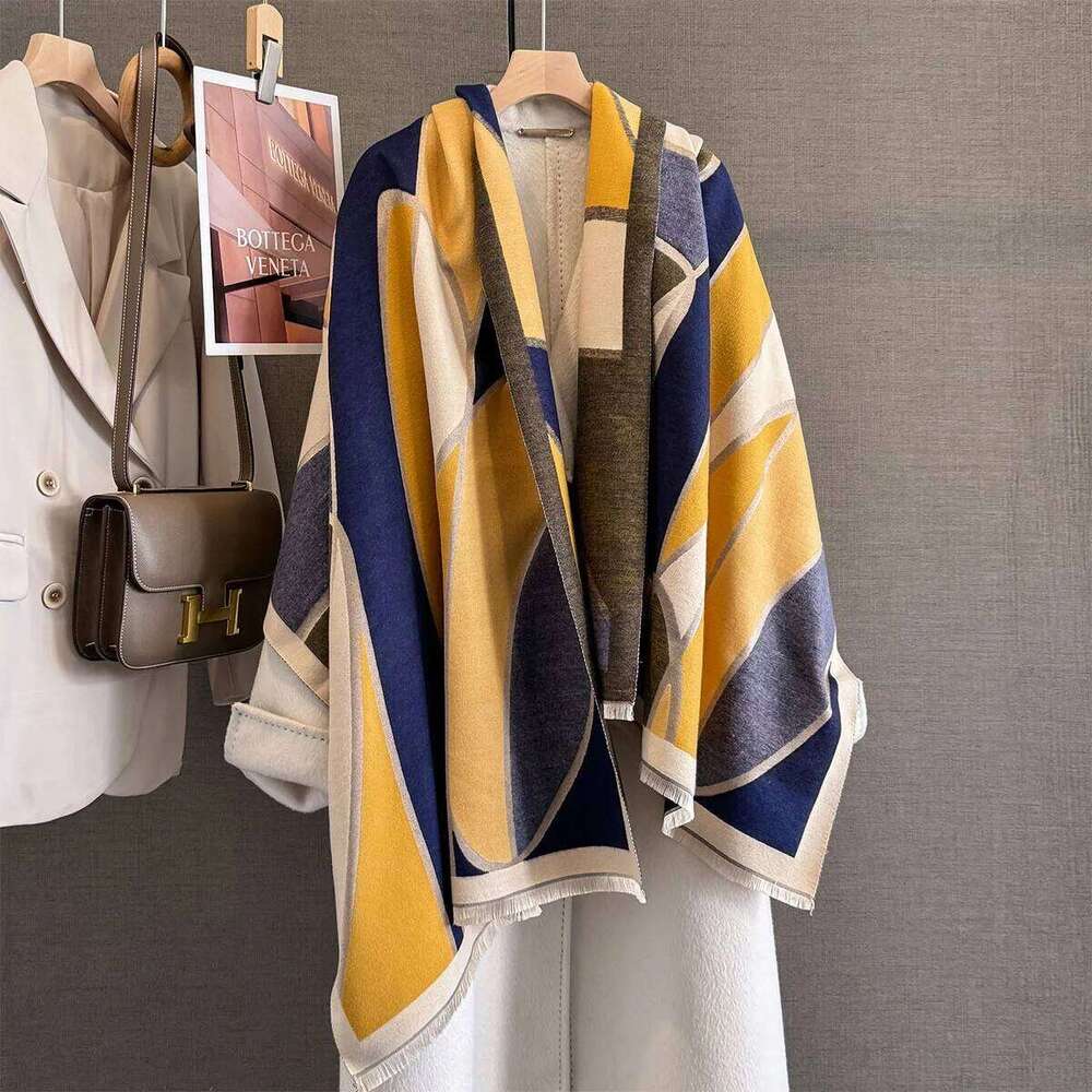 Neck Warmer Scarf For Women Winter Thickened Tassel Pashmina Shawl Faux Cashmere Warps Autumn Fashion Print Elegant Blanket XJ260304