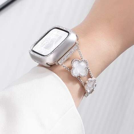 Compatible Apple Watch Four-Leaf Clover Inlaid with Diamonds Mother-of-Pearl Women's Metal iWatch 10 Strap - view 4