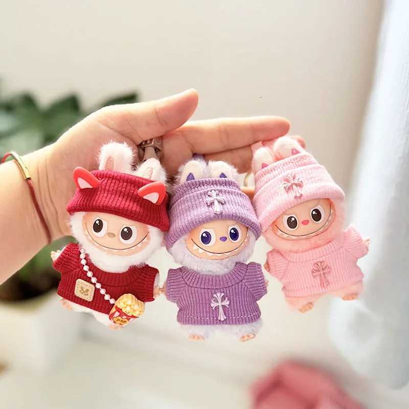 Labubu 4.0 10cm Knit Set - Elastic Cross Sweater & Beanie for Mini Dolls, Replacement ClothesT260304