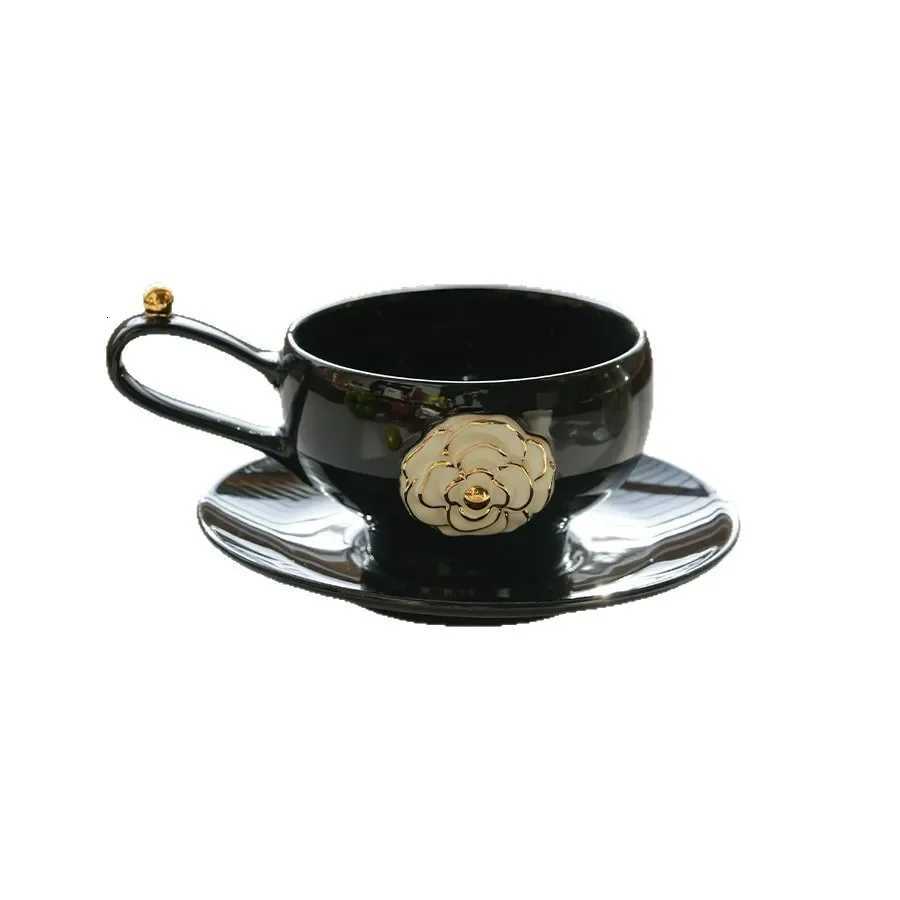 Camellia Ceramic Light Luxury Niche Premium Coffee Cup and Saucer Set Household Afternoon Tea Latte CupSuit280mlT260304