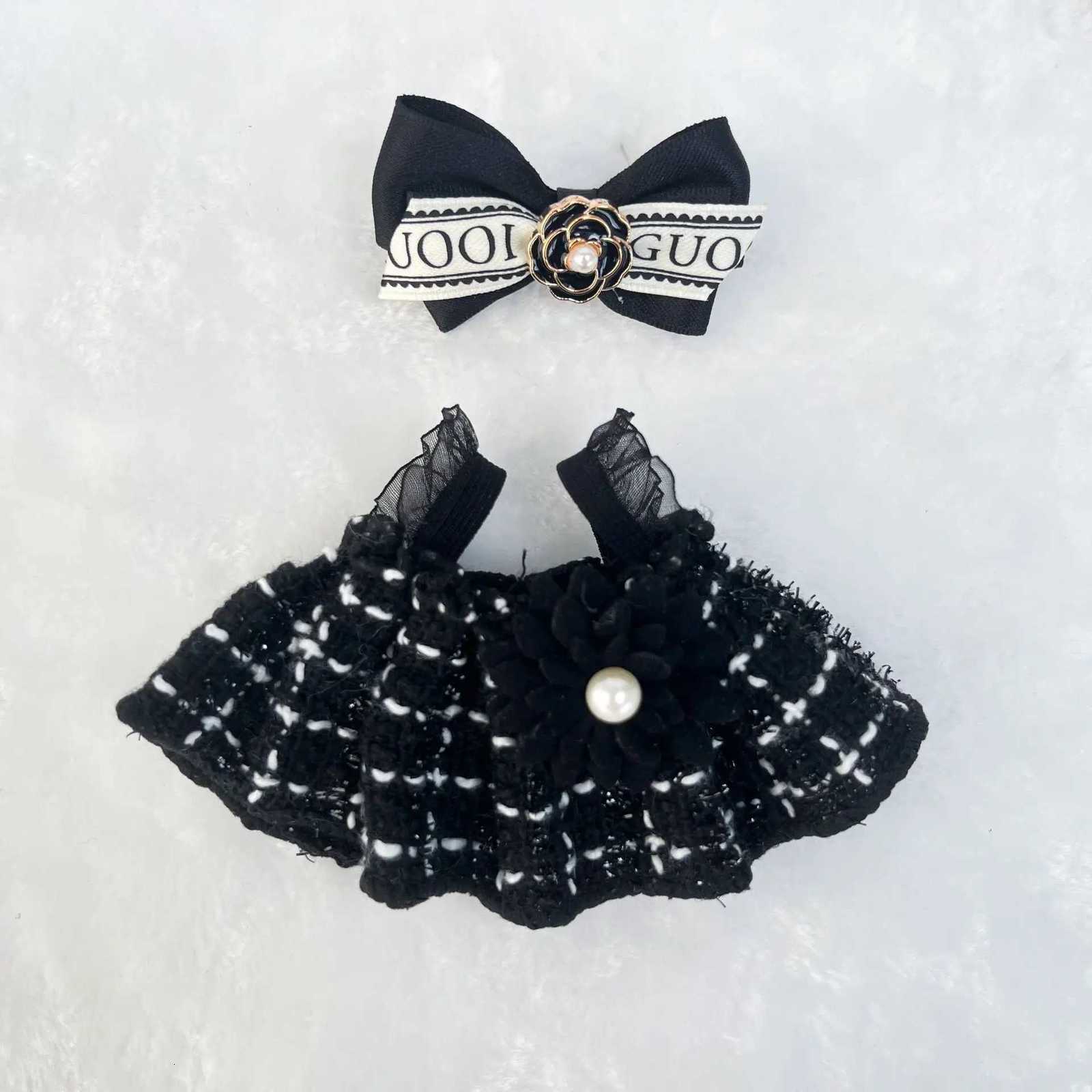 Fashionable Black-and-White Tweed Set with Hood, Dress & Hat for Labubu Sitting Party Gen 1 & 2 Dolls Trendy AccessoriesT260304