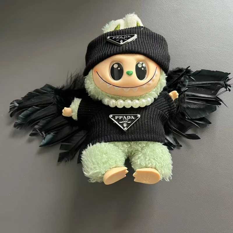 15/17cm Labubu Pink Overalls & Hat Set, Luxury Doll Outfit with Triangle Logo for Party & Fashion AccessoriesT260304