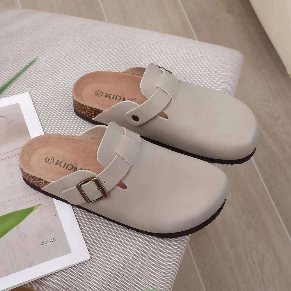 Kidmi Summer Cork Classic Clogs For Women Mules Fashion Leather Outdoor Soft Beach Slippers