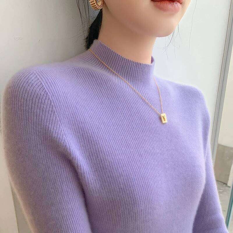 Women Pullovers 100% Cashmere Pullover Winter Half High Neck Elasticity Sweater Female Warm Basic Knit Jumper Solid Slim Femme XJ260305