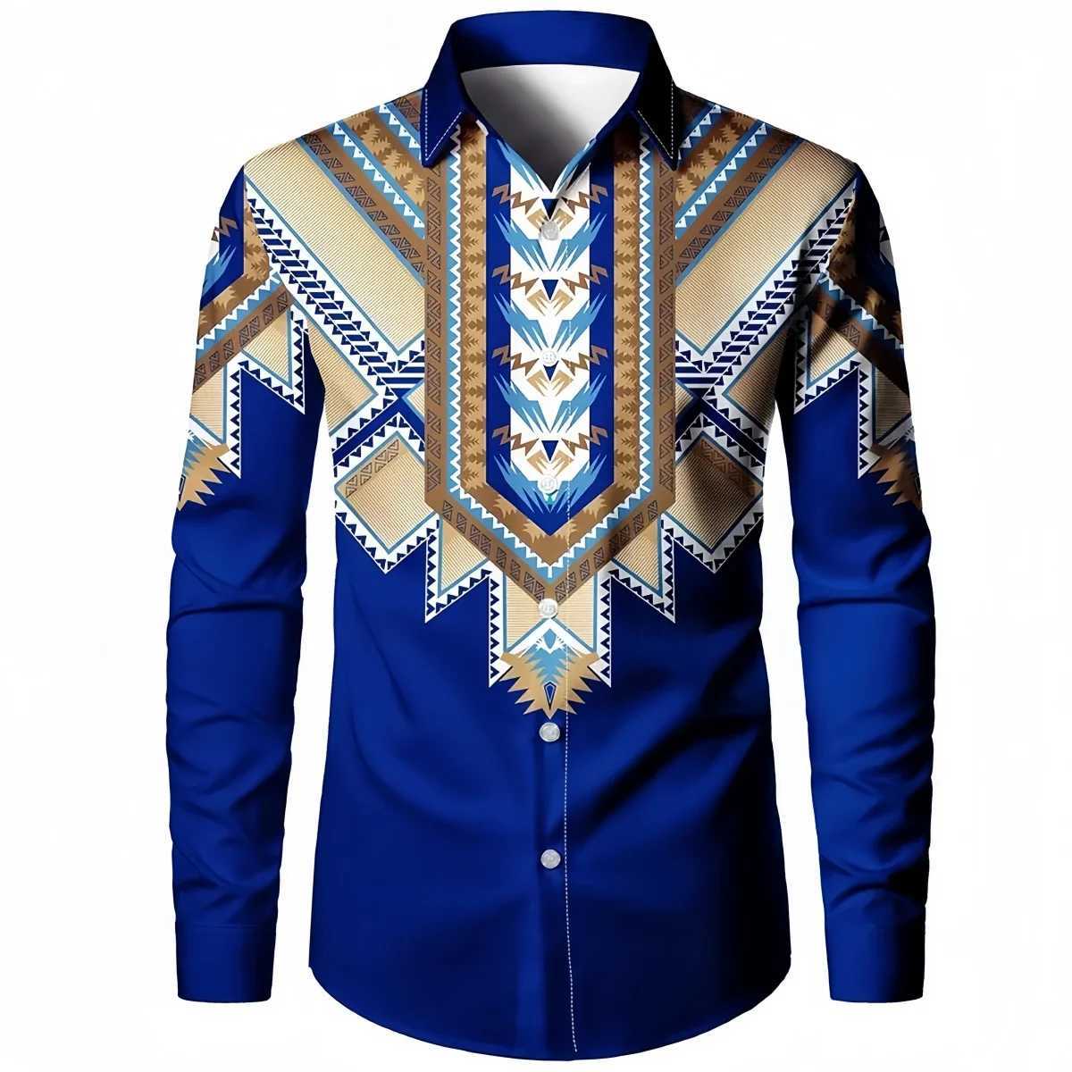 Fashion New Ethnic Style 3D Printed Mens Long Sleeve Shirt Spring And Autumn Casual Breathable Lapel Button Shirt Daily Clothes M260305