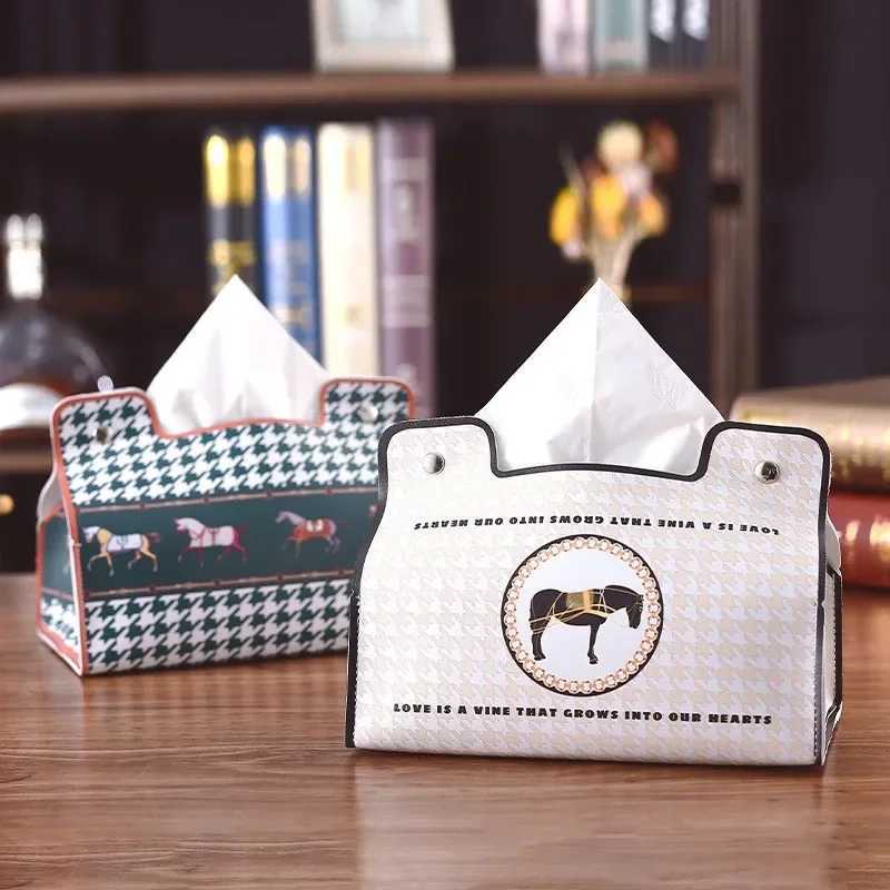 European Retro PU Leather Tissue Box Waterproof Multi-Scene Storage Holder for Home Bathroom Car OfficeT260305
