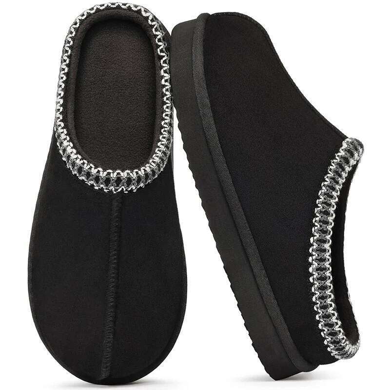 Kidmi Women's Faux Suede Cotton Non-slip Rubber Sole Cushioned Midsole Lace Four-season Slippers with Thick Memory Foam