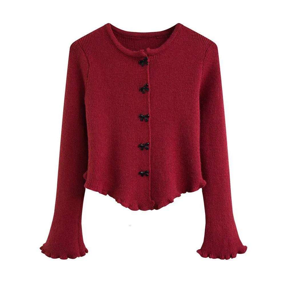 Autumn Winter Knitted Single-breasted Sweaters Women's Ruched Long Sleeve Cropped Cardigan V Neck Button Down Knit Tops XJ260305