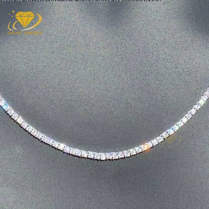 Iced Out Bling Tennis Chain Small Cluster Necklace 2mm Moissanite Diamond Collar Chains 925 Silver Hiphop Cuban Men Woman
