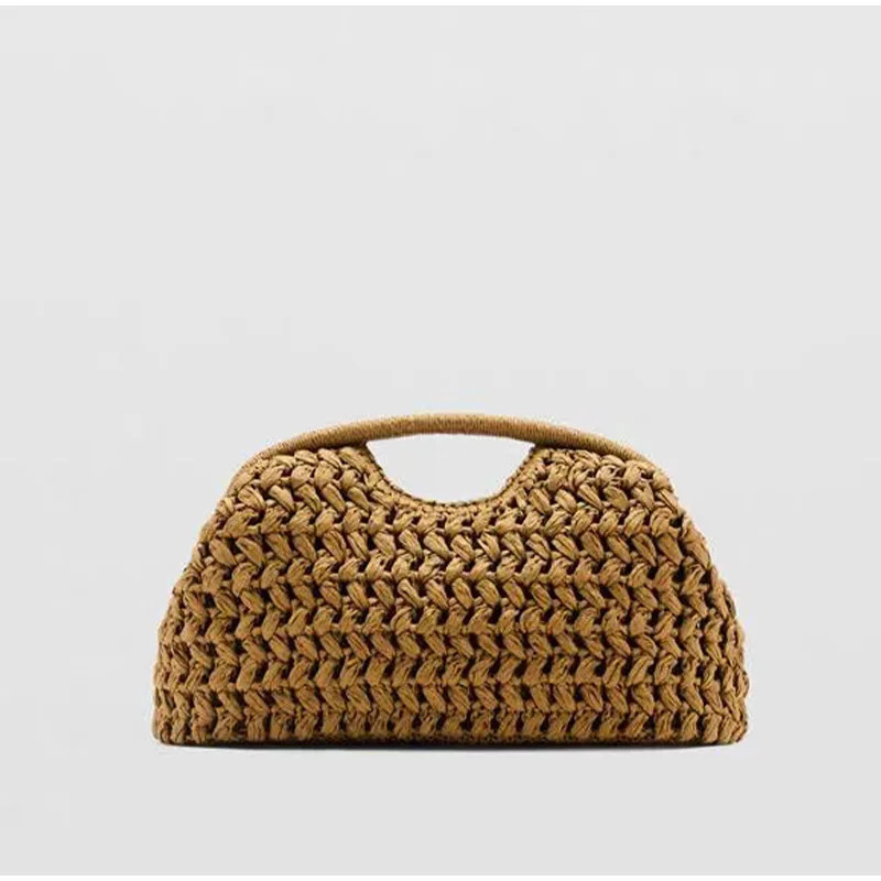 Natural Fiber Snap Clutch BagSpanish Seaside Womens Straw Woven HandbagSummer Beach Travel Vacation Evening Elegant Purse 260303
