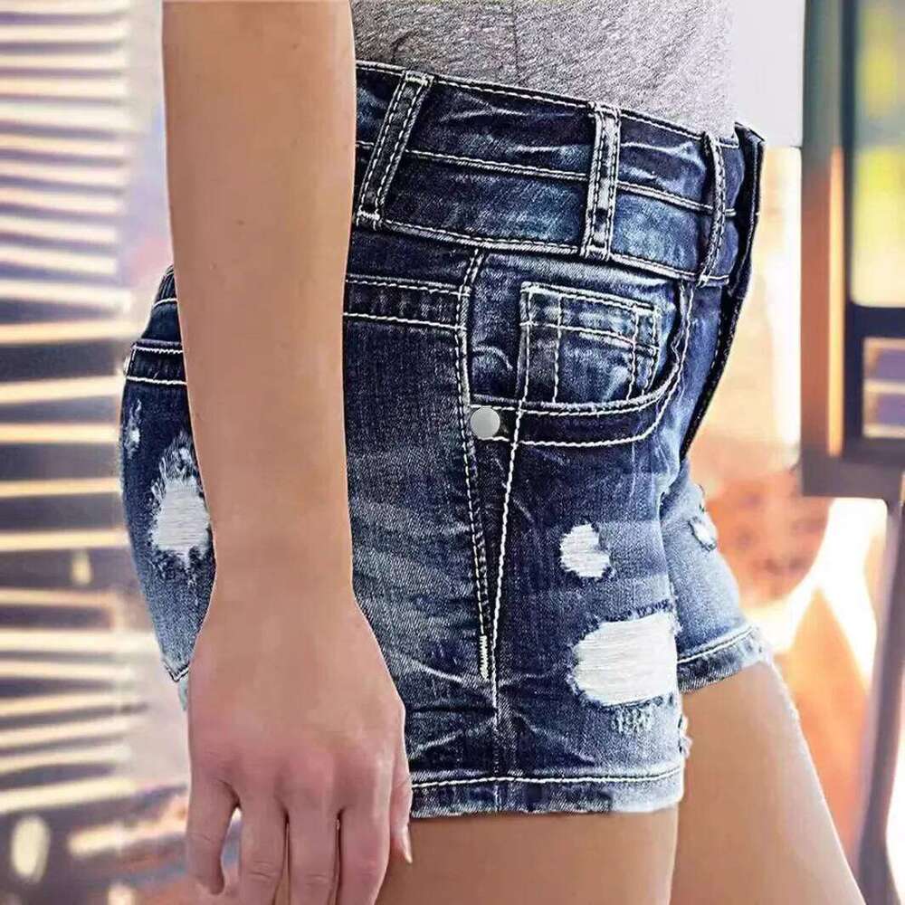 Street Trend Retro Double-button High-waisted Denim Shorts.New Summer Fashion Washed Ripped Stretch Casual Short Jeans for Women XJ260305