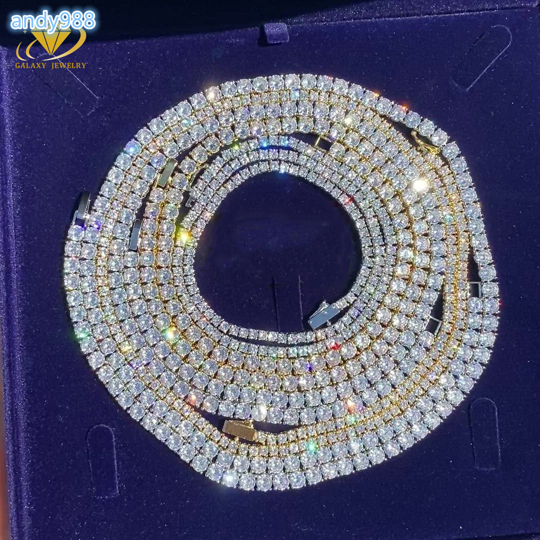 Hip Hop Pendant Accessory 3mm Tennis Chain Pass Diamond Tester Iced Out VVS Moissanite 925 Silver Tennis Chain Necklace