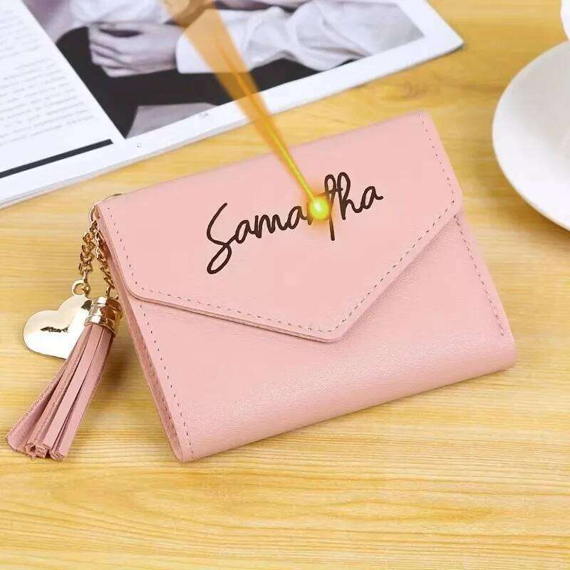 Personalized Womens Card Holder Wallet - Engraved Text Name Faux Leather Purse Anniversary Birthday Gift for Her Wife and Girls C260304