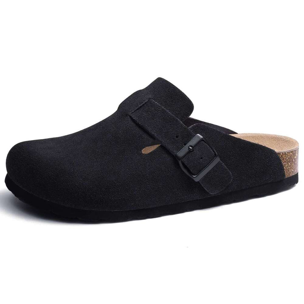 Kidmi New Women Men Clogs Suede Fashion Cork Footbed Leather Classic Mules Soft Antiskid House Slippers