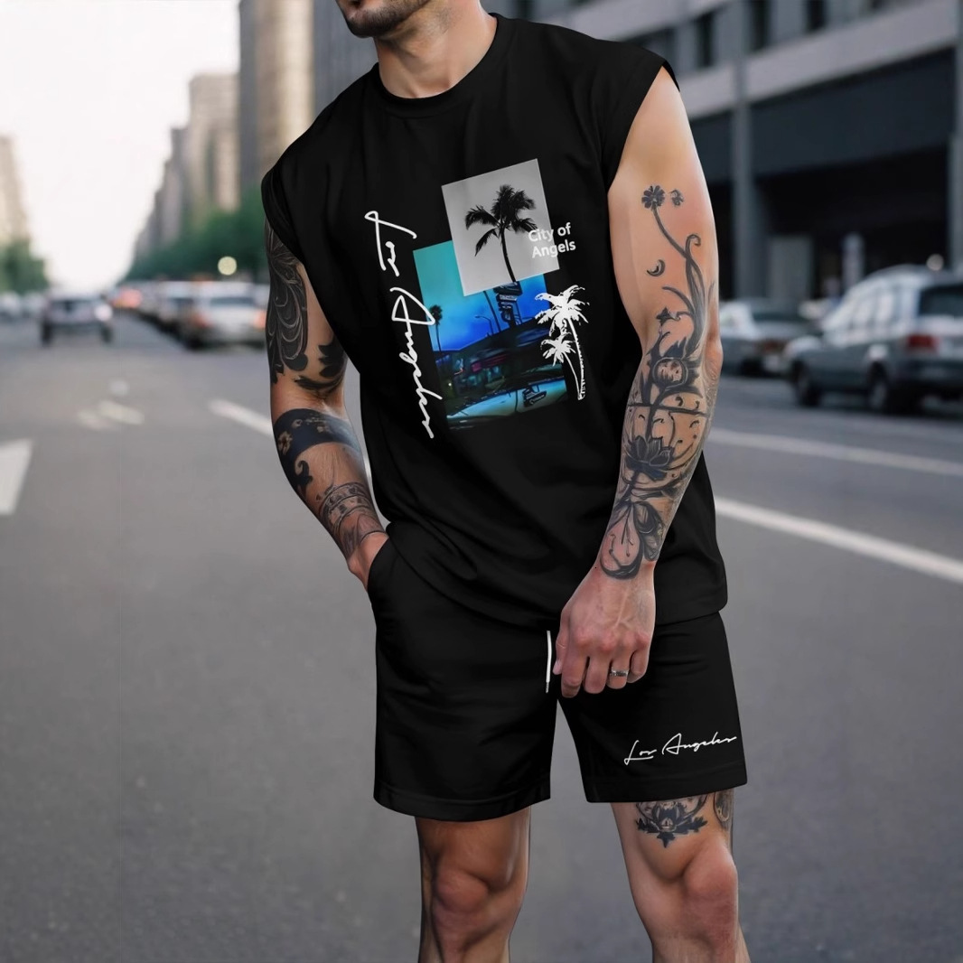 New Brand Men's Suit European And American Fashion T Shirt Vest Letter Printed Shorts Summer Street Style Loose Casual Sports Suit Apparel Fashio