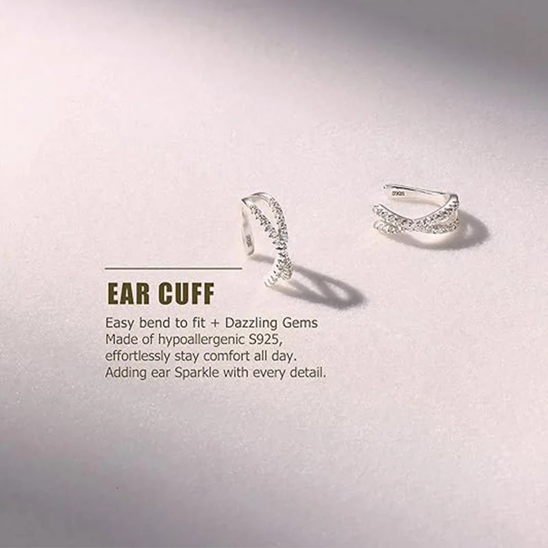 S925 Sterling Silver Non Piercing Cuff Earrings for Women Gifts 5A Cubic Zirconia Clip On Cartilage Helix Conch Earrings 260303