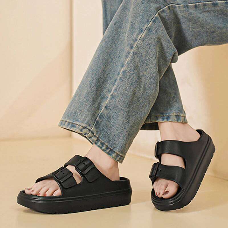 Kidmi Fashion Women Summer Beach EVA Flat Sandals Double Buckle Adjustable Slides Nonslip Casual Home Slippers