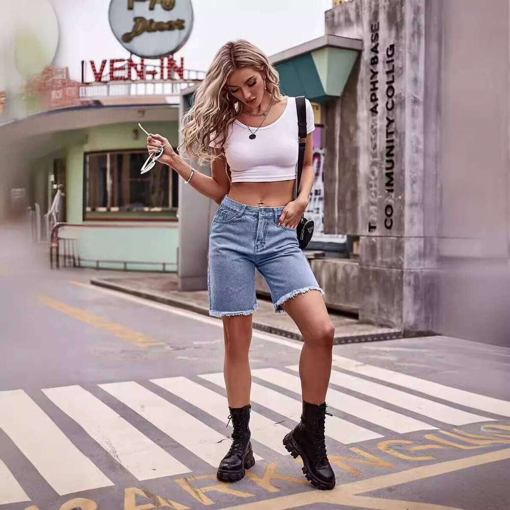 Casual Fringed Design Straight-leg Mid-length Jeans, New Summer Fashionable and Versatile Personality Denim Shorts for Women XJ260305