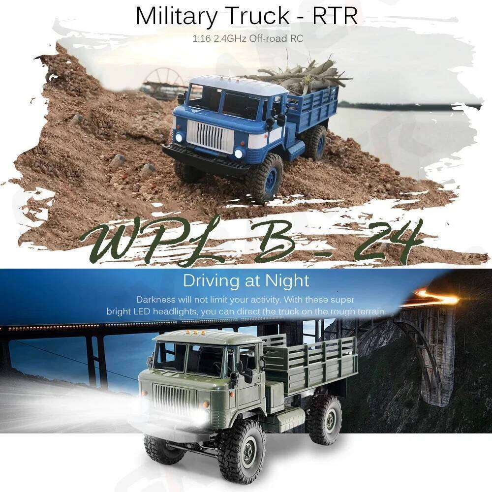 1:16 Wpl B-24 Gaz-66 Remote Control Military Truck Diy 4wd Rc Car 4 Wheel Drive Off-road Climbing Vehicle For Gift Toy Z260304