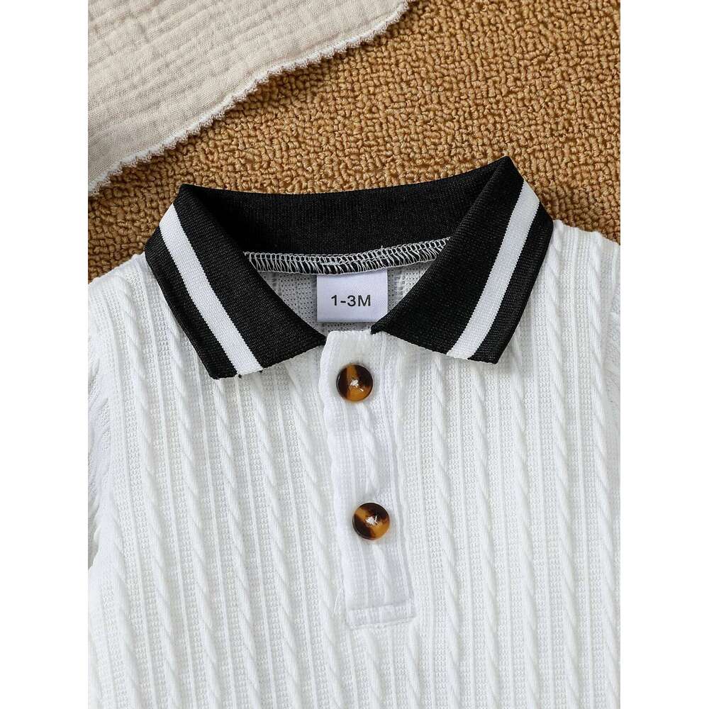 Baby Boys Autumn Solid WhiteTurn-down Collar Casual Daily Jumpsuit With Button For Newborn-18M Clothing Wear Z260304