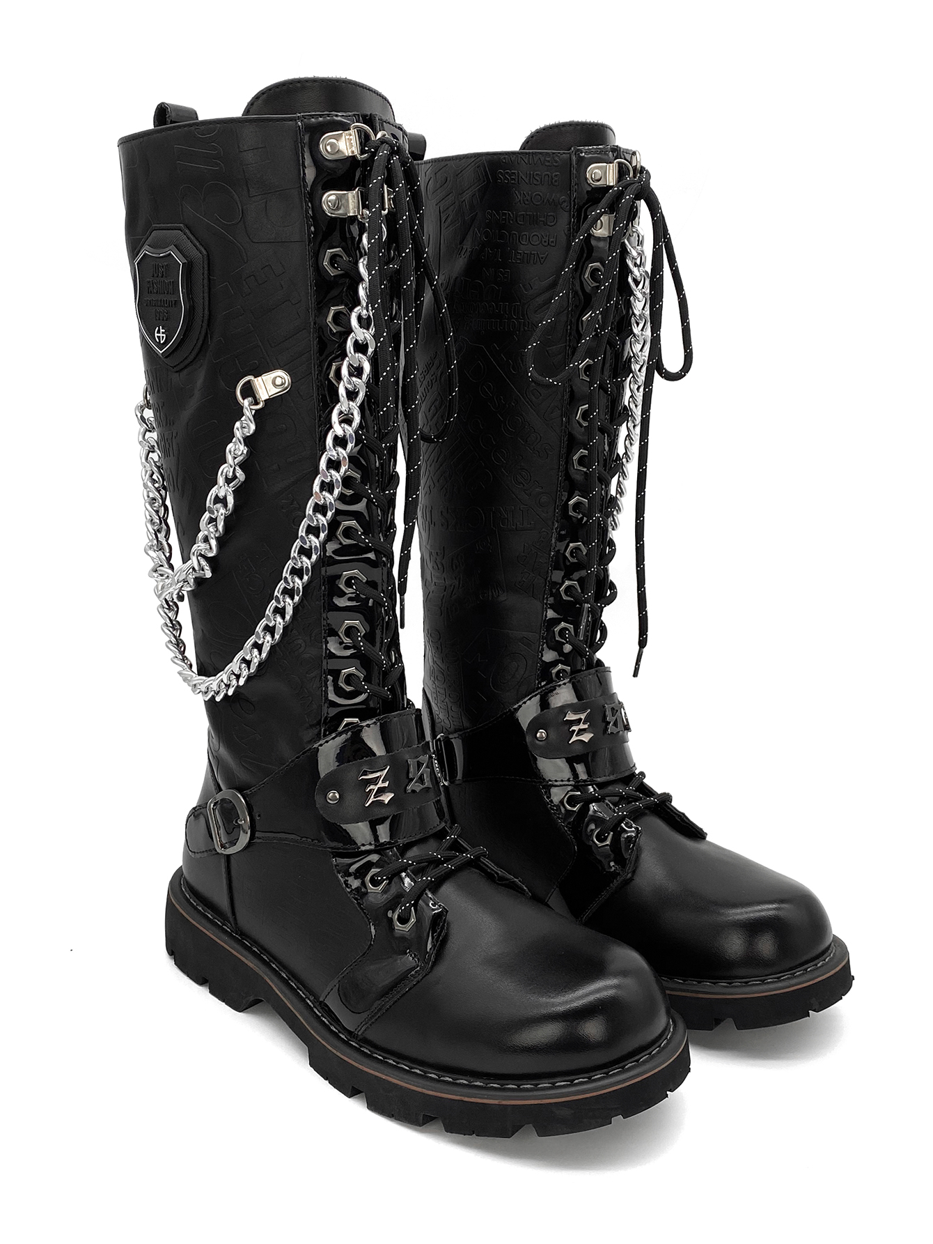 High quality Designer bottomboot Boots Trendy Womens chain longs Booties Black Leather Boot Ankle Black high knee long
