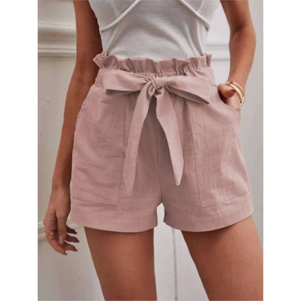 Summer Casual Solid Shorts For Women Fashion High Waist Pockets Lace-Up Pants Female Holiday Beach Sports Womens Clothing New XJ260305