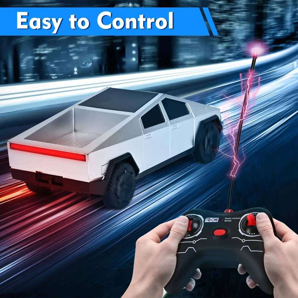 1:24 RC Cybertruck Pickup 4WD Off-Road Remote Control Car, 27Mhz High-Speed Dual Motor Truck with LED Lights,Gift for Boys Kids Z260304