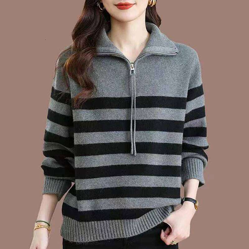 New Fashionable Lapel Pullover Long-Sleeved Zipper Knitted Sweater For Women In Autumn And Winter, Korean Popular Top -JR818 XJ260305
