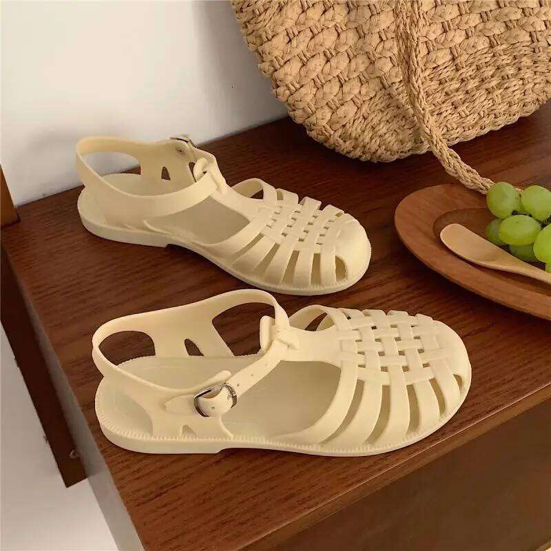Women Rome Cut-out Gladiator Style Summer Shoes Soft PVC Peep Toe Girls Student Street Outdoor Sandals