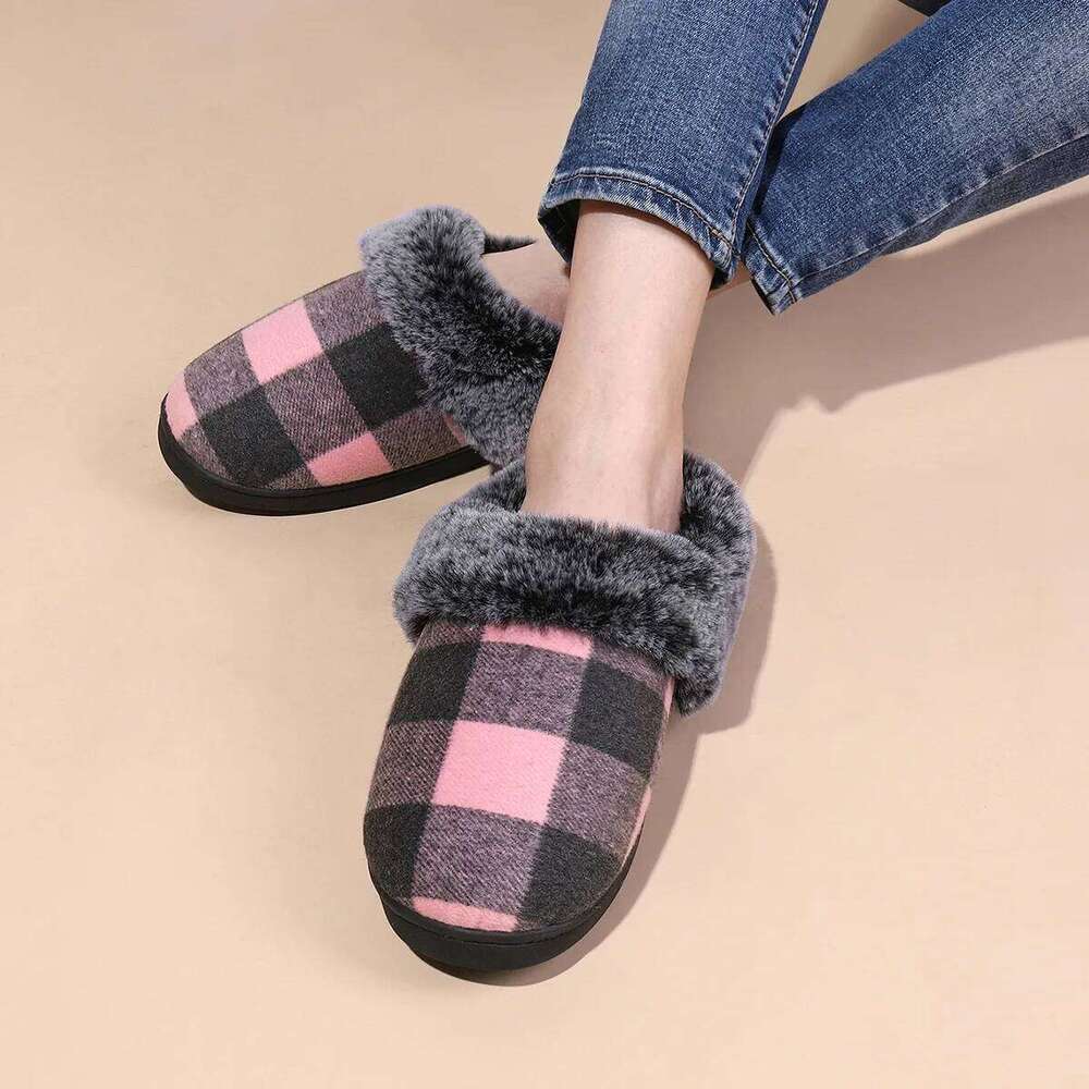 Kidmi Indoor Lattice Wool Comfortable Warm Fleece Winter Non-slip Thickened Home Cotton Slippers