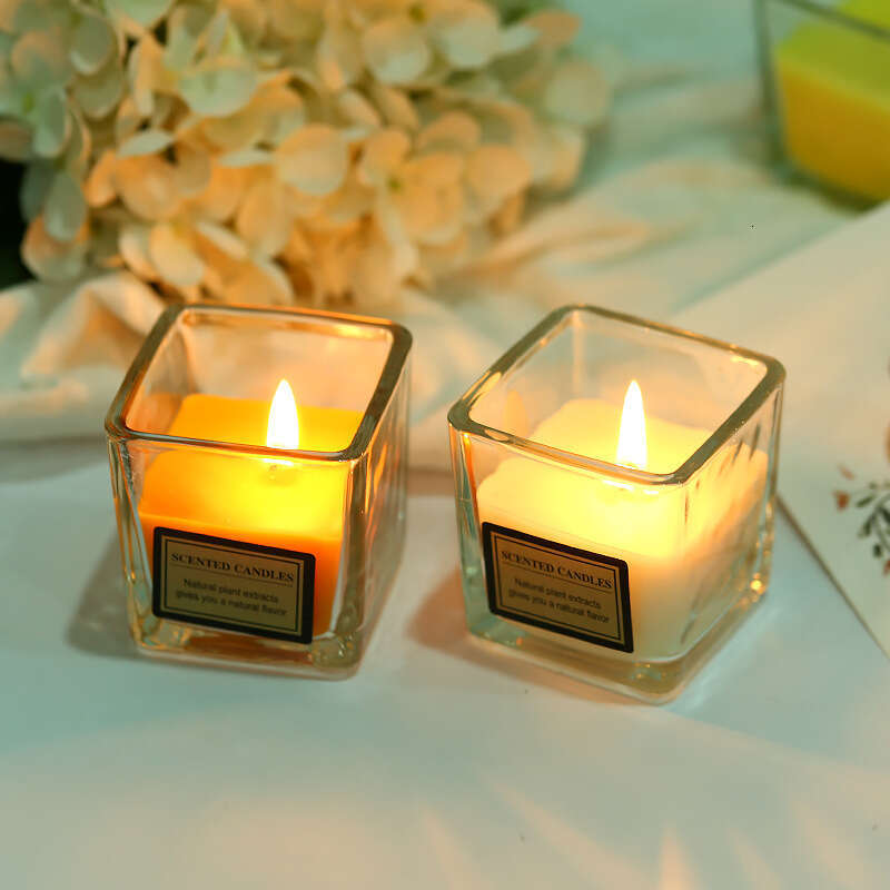 Aromatherapy Romantic Wedding Deodorizing Hotel SPA Candlelight Dinner Windproof Smokeless KTV Glass Square Cup Candle W260304 W260305